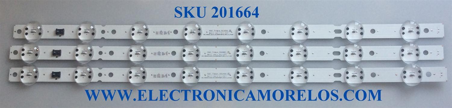 KIT DE LEDS PARA TV LG ORIGINAL 3 PIEZAS / NUMERO DE PARTE EAV63992901 / SSC_TRIDENT_55UK63 / SSC_55UK63_8LED_SVL550AS48AT5_REV1.0_171201 / SVL550AS48AT5 / 171201 / PANEL NC550DGG / MODELOS 55UK6300PUE / 55UK6300PU / 55UK6200PU / 55UN7000PU / 55UN7100PU